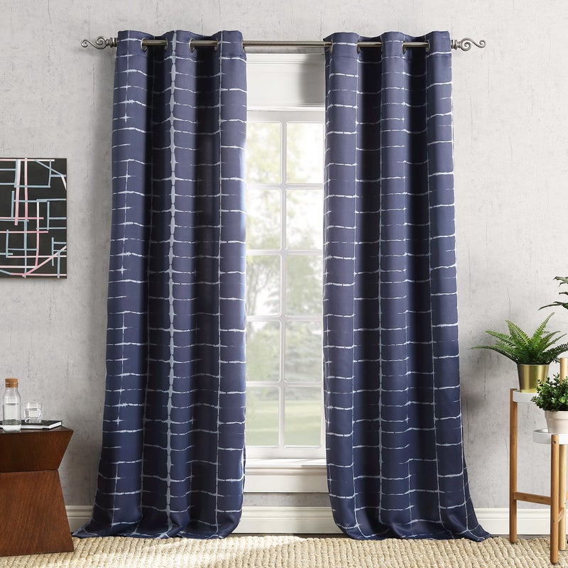 Sun Zero Saki Shibori Print Blackout Grommet Curtain Panel, 40" x 84", Navy Blue - Image 1